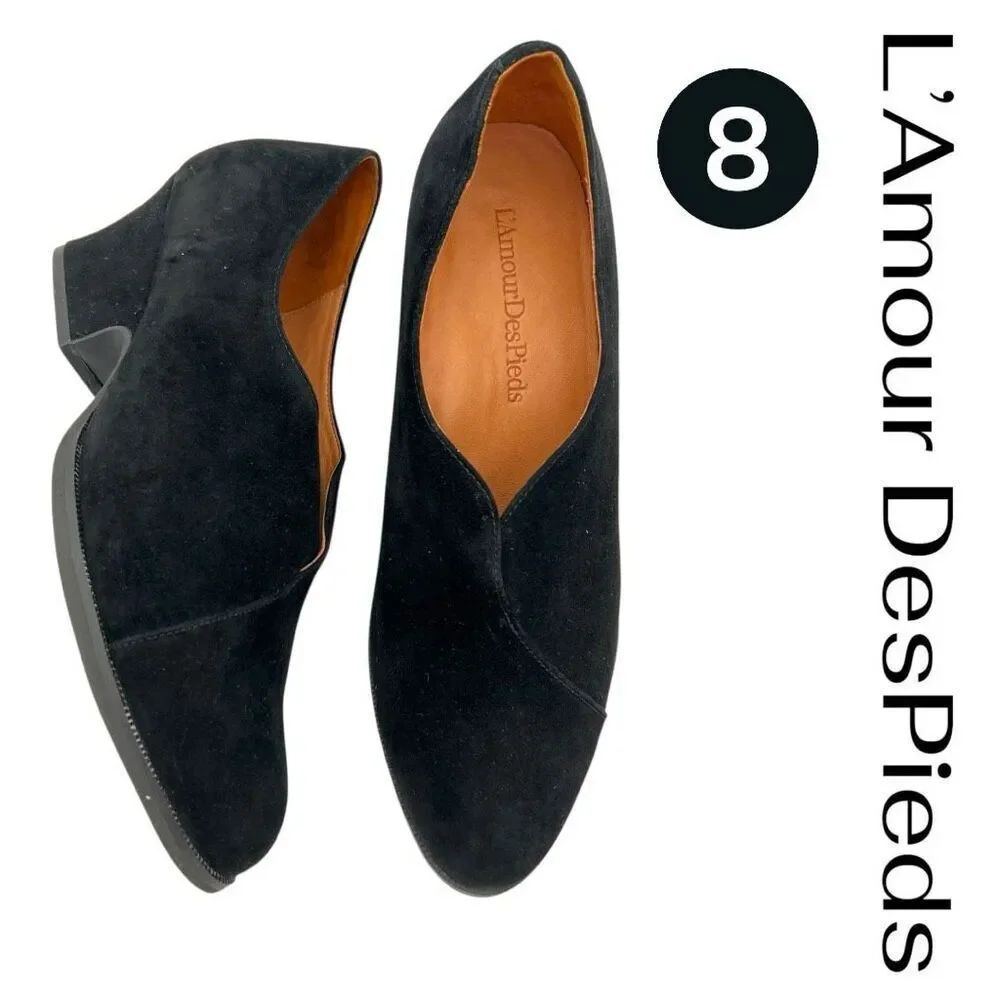 L'Amour Des Pieds Women's Suede Block Heel Slip-on Jessica Pumps Black Size 8M